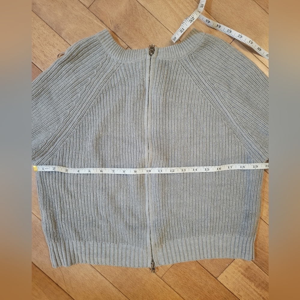 Grey Ribbed Zip Front Cardigan Size M - Picture 2 of 5